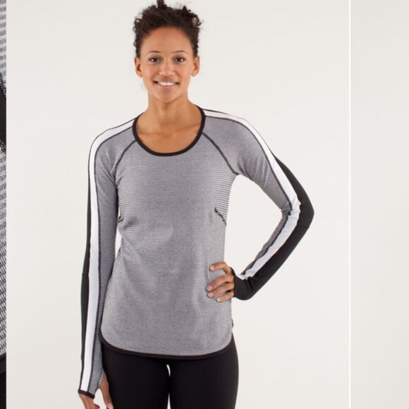 Lululemon Runder Under Reversible Long Sleeve Black White Striped Shirt Stretch - Picture 1 of 15